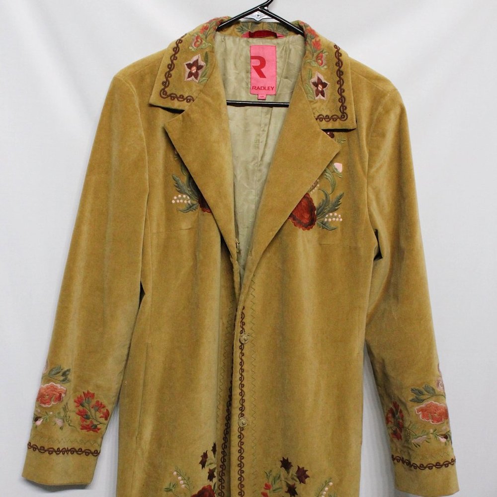 Long Light Brown Jacket With Flower Design - image 5